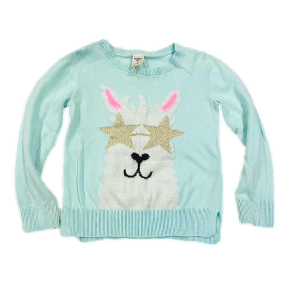 OshKosh B’Gosh Blue Star Llama Knit Crewneck Pullover Sweater Girl’s Size 4